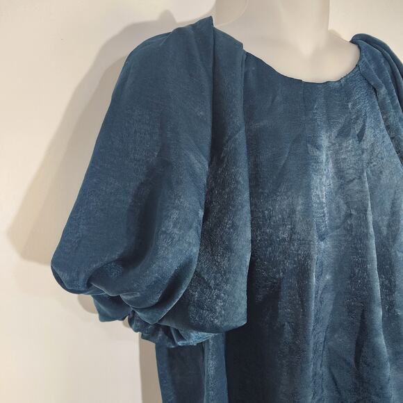 Umgee Plus Womens Blouse Short Balloon Sleeve Pleated Polyester Size 1X Green - Picture 6 of 9